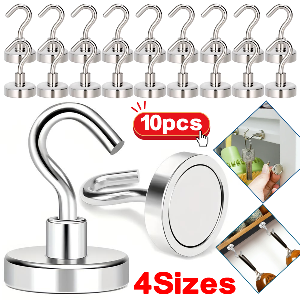 Kitchen Appliances Rack - 10pcs Premium Stainless Steel Magnetic Hooks