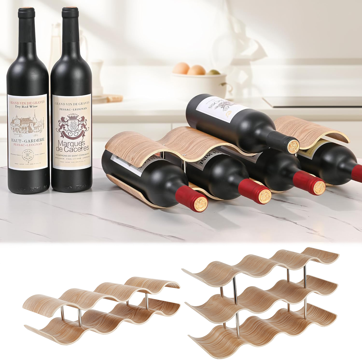 2/3-Tier Wooden Wine Rack Wavy - Kitchen Appliances Rack recensione e prezzo