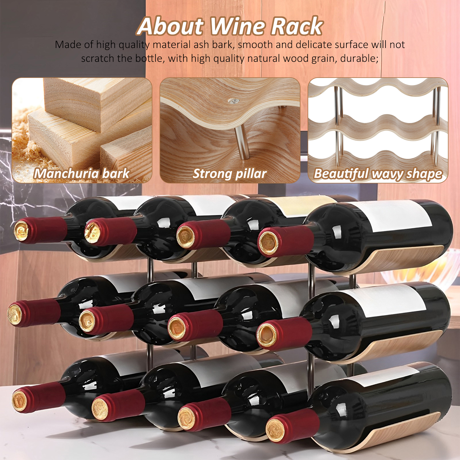 2/3-Tier Wooden Wine Rack Wavy - Kitchen Appliances Rack recensione e prezzo